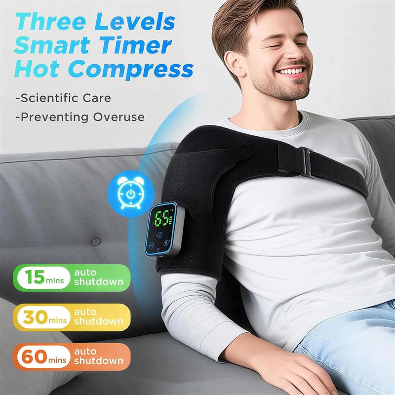 DDRIC Triple Method Shoulder Massager, Shoulder Massager with Heat and Compression, 7 Temperature Levels, 3 Vibration Intensities, Adjustable Wrap, Shoulder Pain Relief, Rotator Cuff (Black)