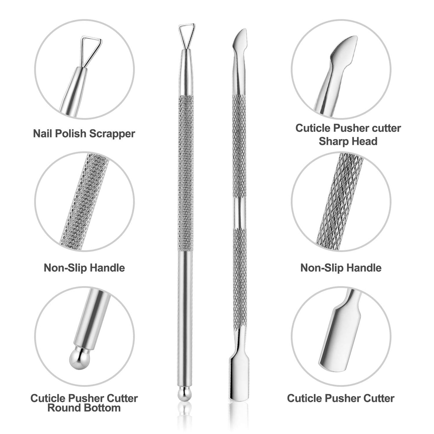 YINYIN Cuticle Trimmer Set - Professional Stainless Steel Nippers & Pusher for Manicure | Silver