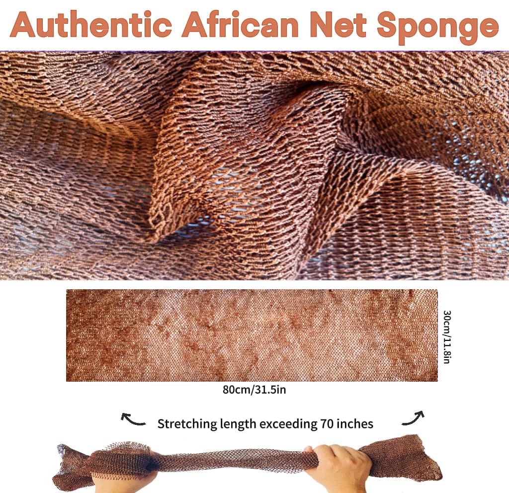 SPMKTBOZAI African Net Sponge Authentic, African Exfoliating Sponge Real African Net Black Owned, African Bath Sponge Back Scrubber, Body Exfoliator Shower Bath Accessories (Brown)