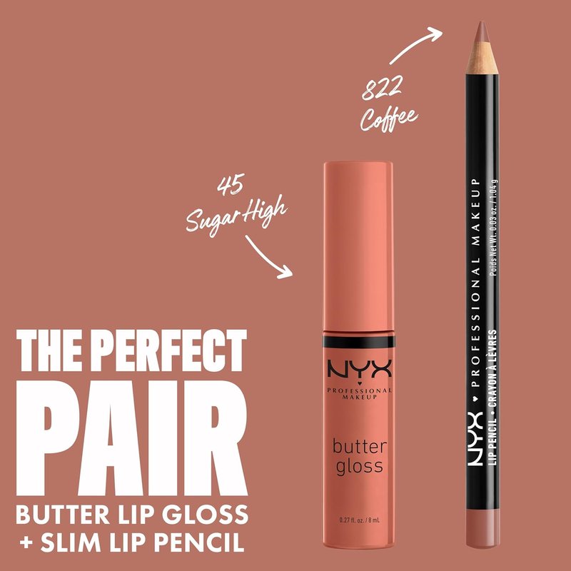 NYX PROFESSIONAL MAKEUP Butter Gloss - Non-Sticky Lip Gloss in Brown Sugar | Sugar High (Peachy Light Nude)