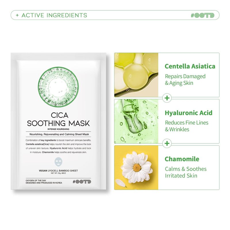#OOTD Hydrating Soothing Sheet Masks Gift Set, Korean Vegan Facial Masks for Dry Sensitive Skin, Calming & Nourishing with Collagen, Ceramide, Cica (30-Count)