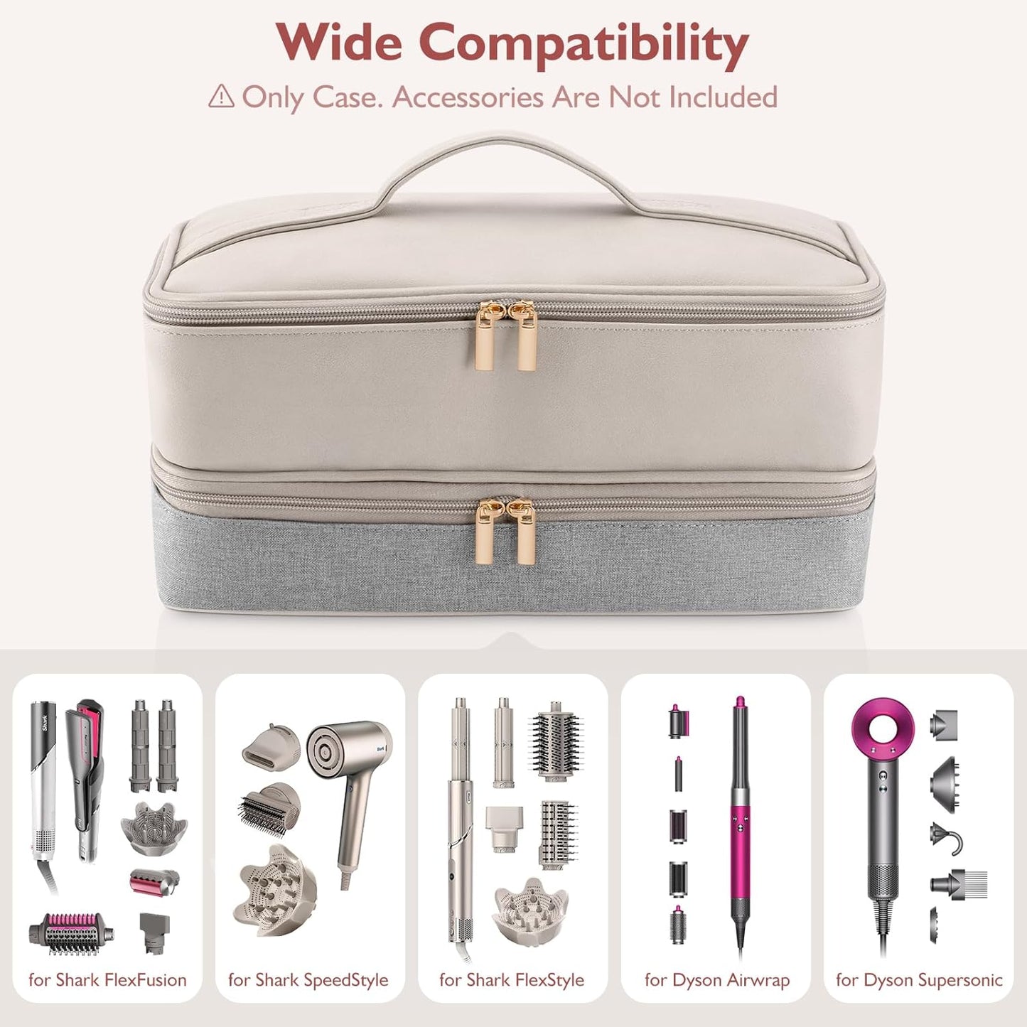 Travel Carrying Case for Hair Dryer - Double-Layer Storage Bag for Shark Flexstyle & Revlon Airwrap | Hair Accessories Organizer