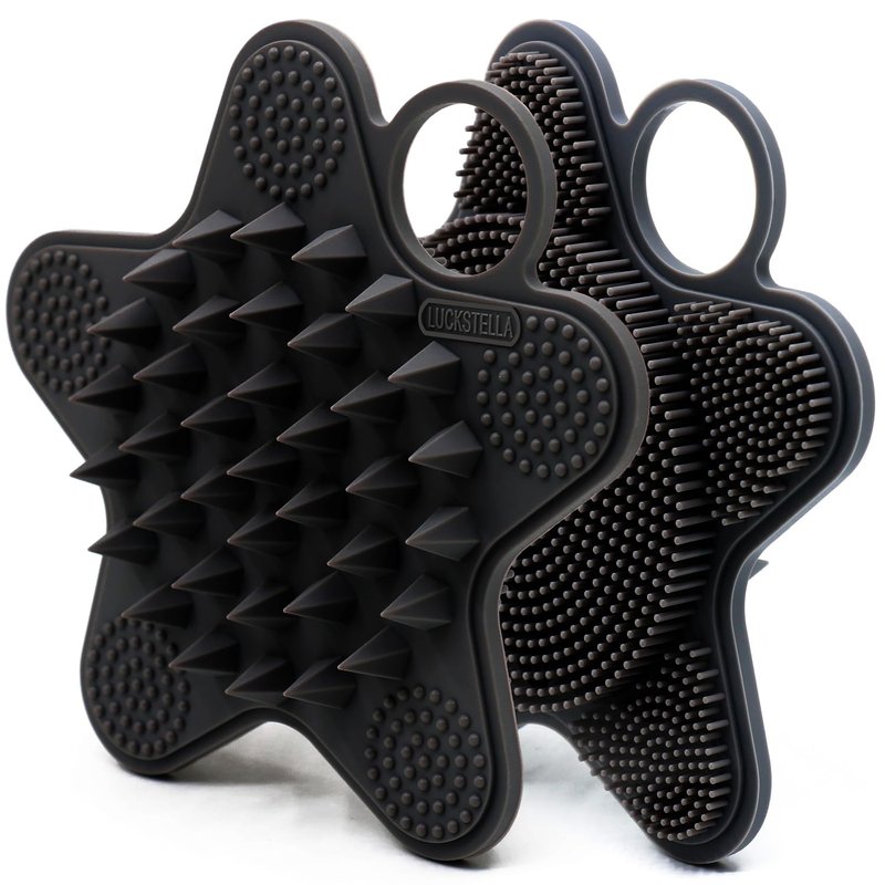 LUCKSTELLA Food-Grade Silicone Body Scrubber, Dual-Sided Silicone Body Brush for Shower, Gentle Exfoliating and Lather Well, Gentle Scrubber for Sensitive Skin, Easy-to-Clean Massage Brush(Black)