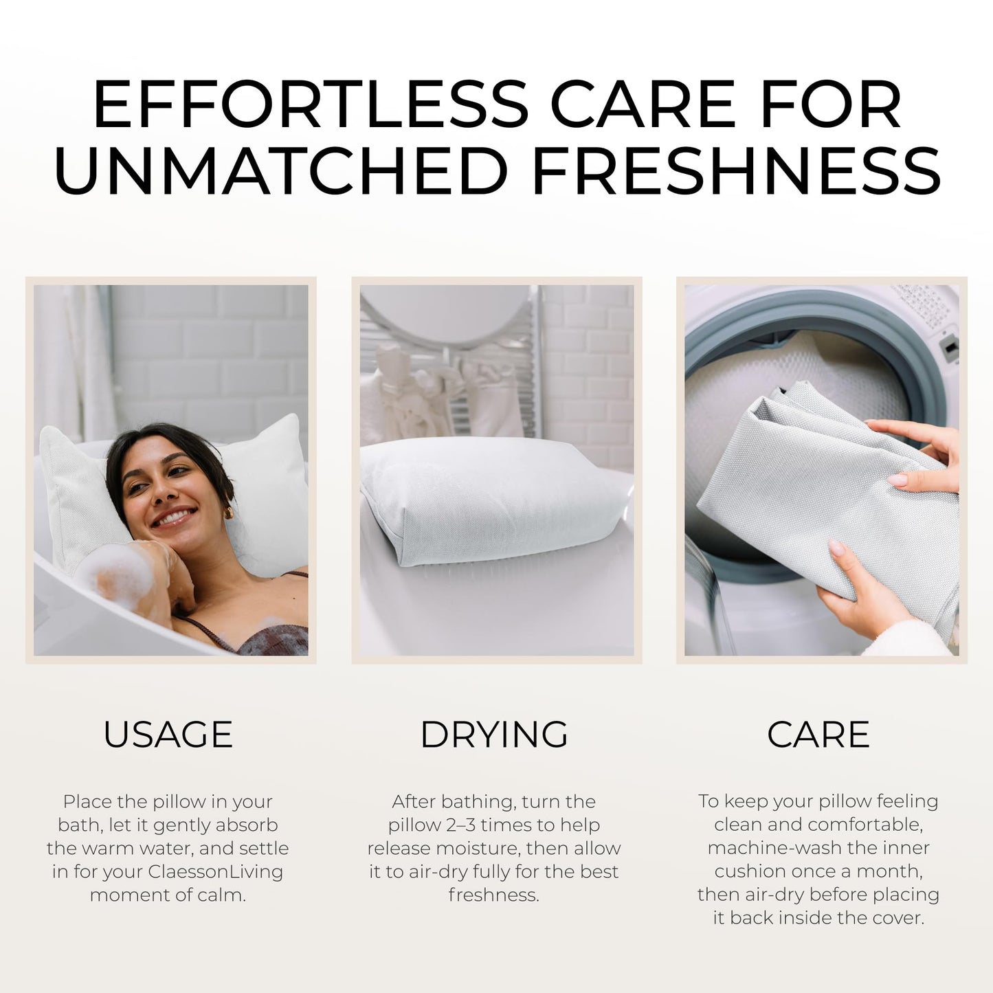 Luxury Bath Pillow for Tub - Thick and Comfortable Bathtub Pillow Support for Head and Neck and Back - Washable Quick-Drying Bath Pillows - Bath Cushion for Home Spa - Fits Any Bathtub - White