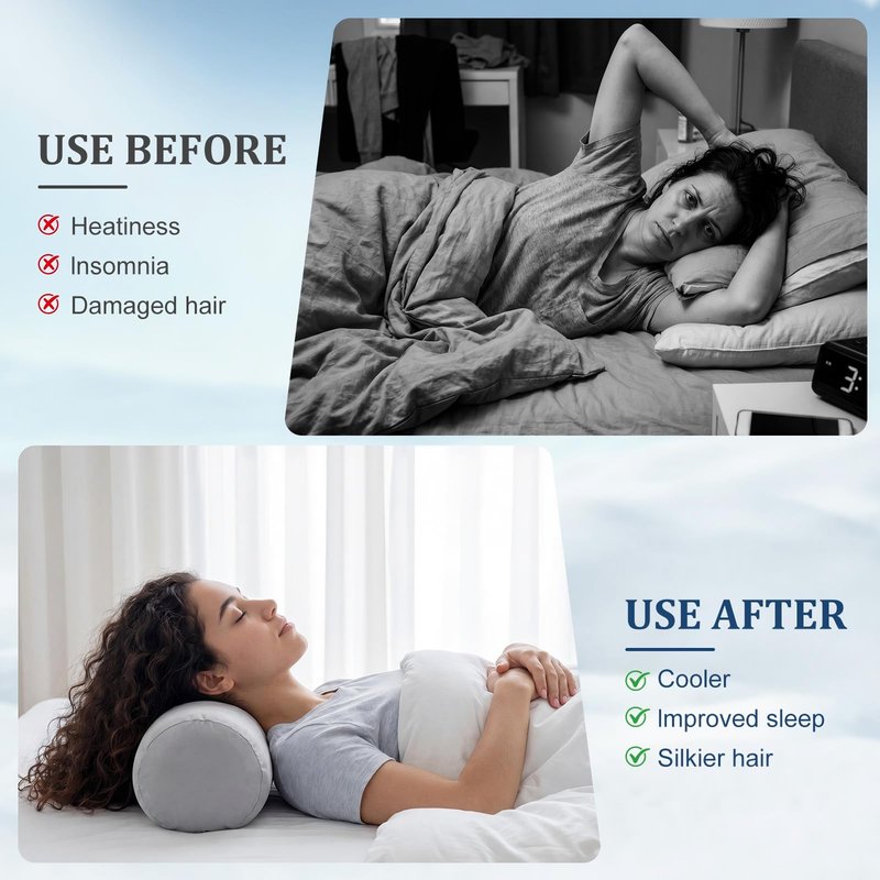 Newwiee 2 Pcs Cooling Cervical Neck Roll Pillow Cover with Zipper (Pillow Case Only) 16 x 6 Inch Round Neck Roll Pillowcover Breathable Cylinder Soft Bolster Pillowcase for Cylindrical Cushion, Gray