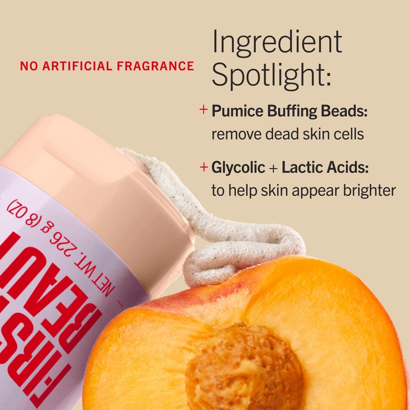 First Aid Beauty KP Bump Eraser Body Scrub Peach Scent, 10% AHA Keratosis Pilaris Exfoliator (Glycolic & Lactic Acid) Treatment for Strawberry Legs, Razor Bumps & Rough Bumpy Skin