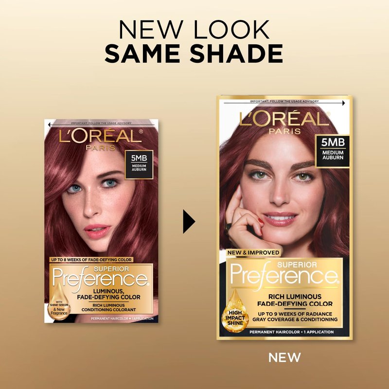 L’Oreal Paris Superior Preference Fade-Defying Color + Shine System, 5MB Medium Auburn(Packaging May Vary), Pack of 1,