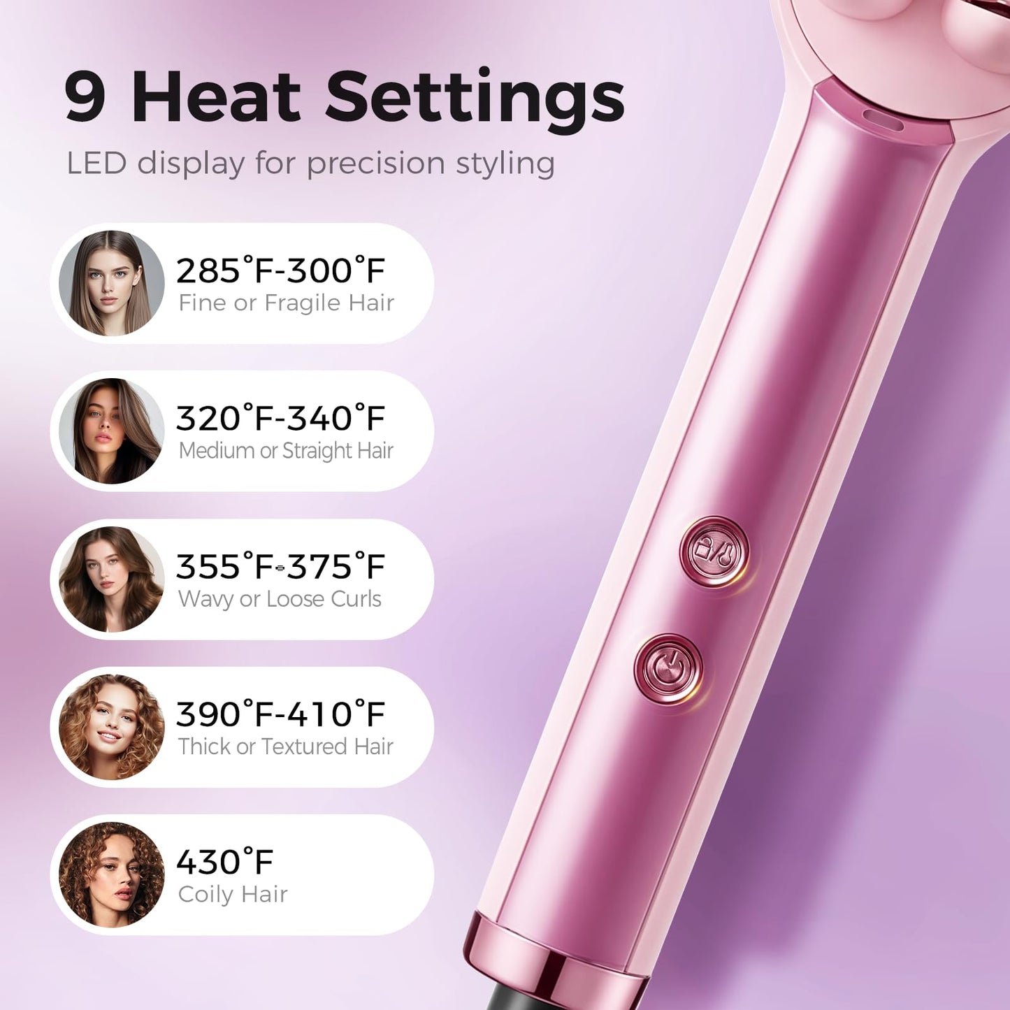 Ufree Negative Ions Hair Straightener Brush, 9 Fast-Heating Temp Settings with LED Display, Ionic Straightening Hot Comb for Women, Professional Styling Tool for Silky Shine, Dual Voltage