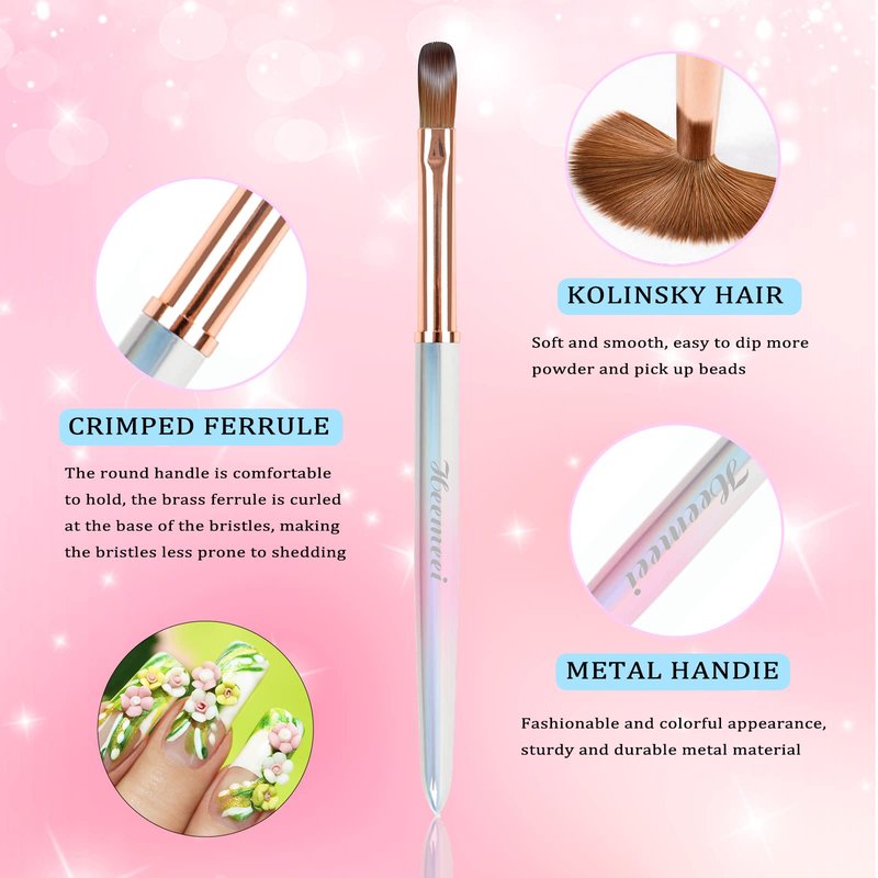 heemeei Acrylic Nail Brush Size 12, 100% Pure Kolinsky Nail Art Brush, Sturdy Handle Acrylic Powder Design Tools for Professional Manicure DIY Home Salon (12#)