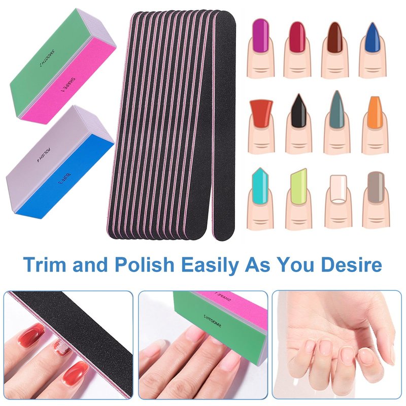 Nail File and Buffer Set, 4 Way Nail Buffers Shine Kit Professional Nail Files for Natural Nails Manicure Filer Filing Polishing Buff Nail Care Smoother Buffing Fingernail 100/120/240/600/3000 Grit