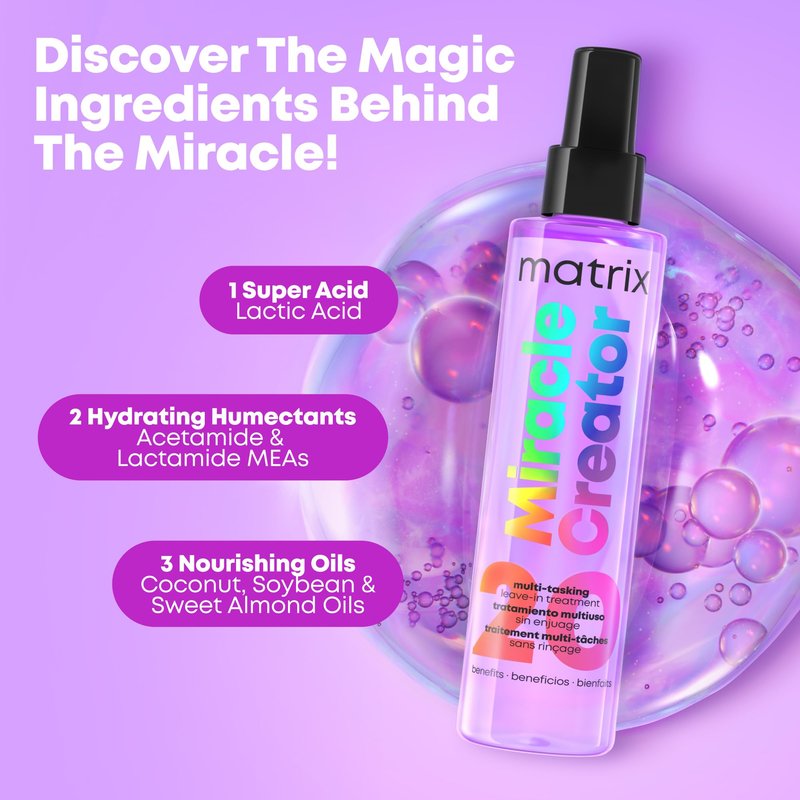 Matrix Miracle Creator Leave-In Conditioner - Anti-Frizz, Heat Protection, Moisturizing & Detangling, For All Hair Types, 20 Benefits