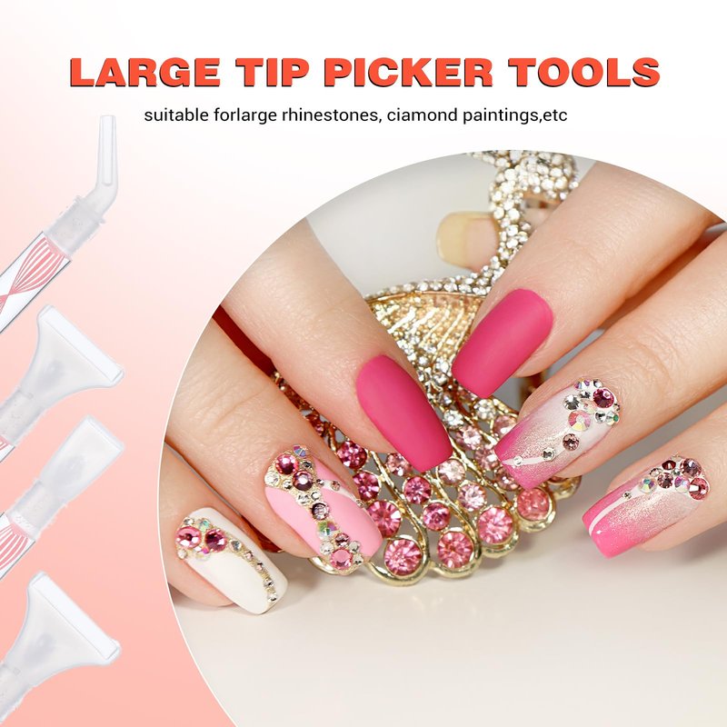 KFHENSOMR Rhinestone Pickup Tool Set: 2 Pcs Rhinestone Picker Handles Dual-Ended Rhinestones Applicator Dotting Tool Pen Shiny Diamond Dot Drill Pen for DIY Home Nail Salon