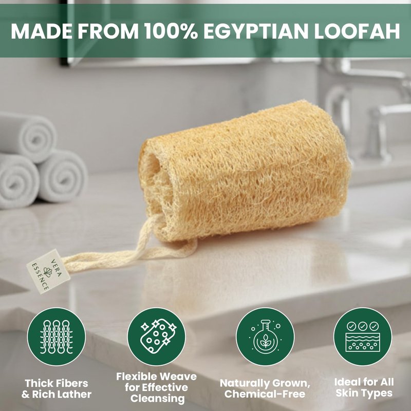 Natural Egyptian Loofah Exfoliating Body Scrubber (Pack of 4) - Organic Bath Luffa Sponge for Deep Clean Skin Care - Eco-Friendly Shower Loofah for Women and Men - Face, Back & Body Spa Exfoliator
