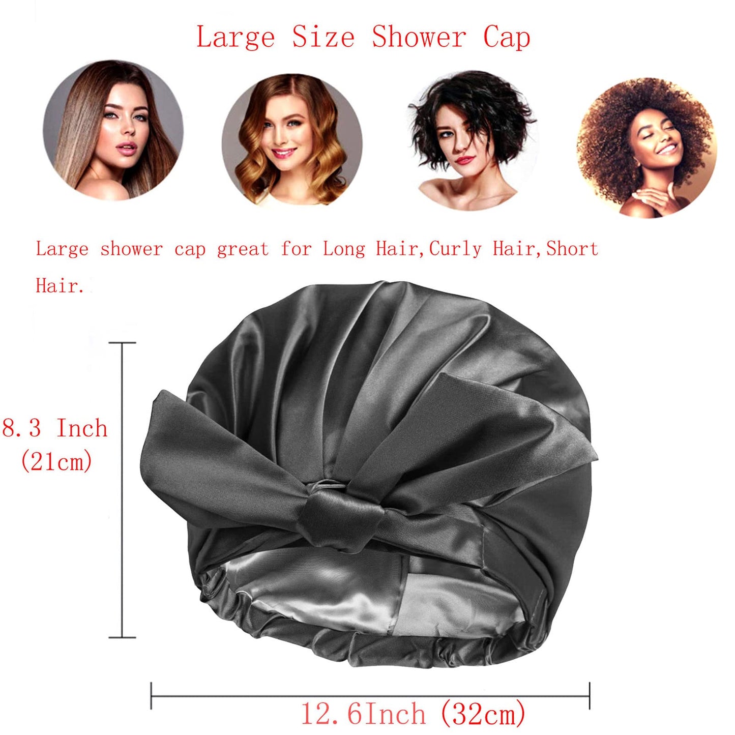 ZKLLGHE Large Reusable Waterproof Adjustable Shower Cap With Silk Satin Lined for Women - Luxury for Long Hair