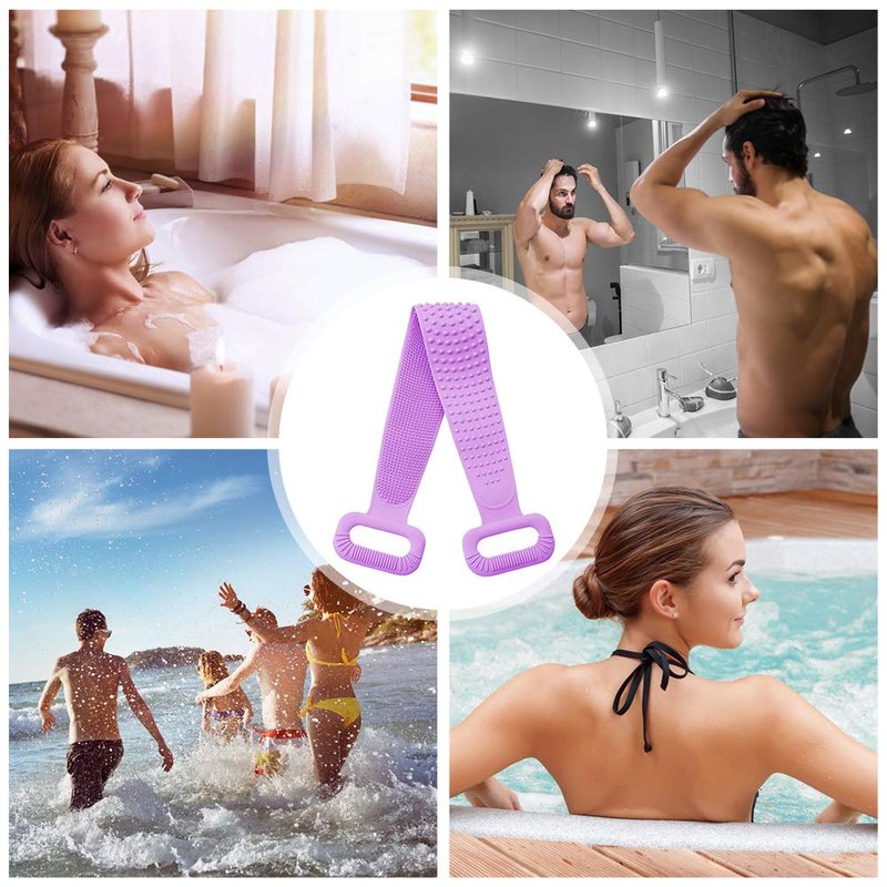 Inmorven Exfoliating Back Scrubber for Shower with Handles, 30 Inch Double-Sided Back Exfoliator Body Scrub Towel, Exfoliating Washcloth Bath Tool for use in Shower, Clean Skin for Men & Women(Purple)