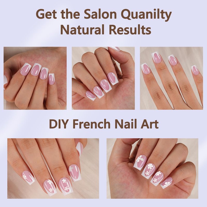 Deep French Gel Nail Tips - 150 Pcs Short Square Pink Press-On Nails | Pre-Filed for Easy Application, 15 Sizes