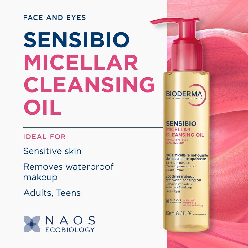 Bioderma Sensibio Micellar Cleansing Oil, 1st Ecobiological Micellar Formula Gentle Face Cleanser That Deeply Cleanses, Soothes & Nourishes Skin with Oil-to-Milk Texture, Fragrance-Free, 5 Fl Oz