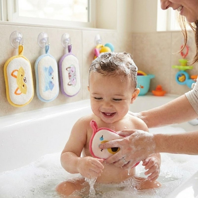 4Pcs Baby Bath Sponge, Cartoon Bath Loofah Sponge Absorbent Shower Sponges Soft for Women
