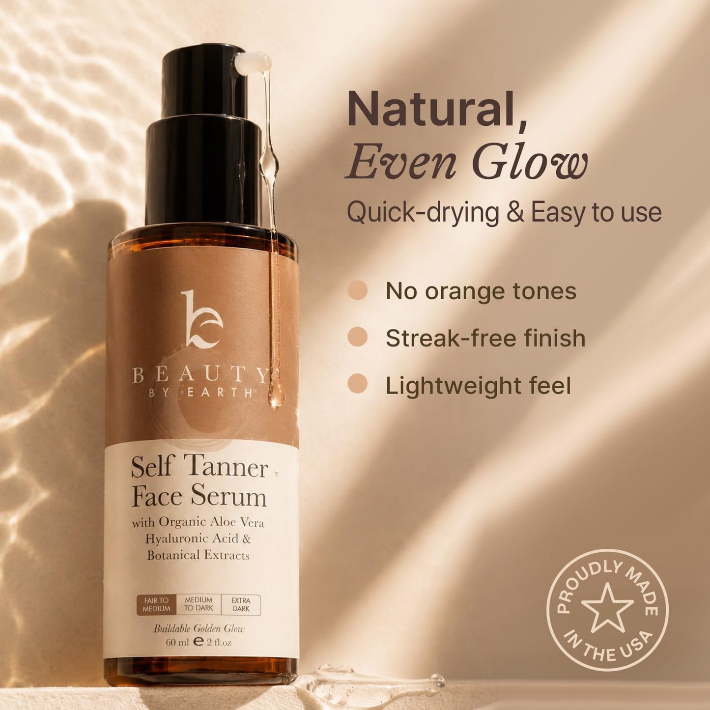 Face Tanner Serum - USA Made with Natural & Organic Ingredients, Sunless Self Tanner for Face with Anti-Aging Hyaluronic Acid, Non Toxic Bronzing Serum for Streak-Free Fake Tan & Natural Glow
