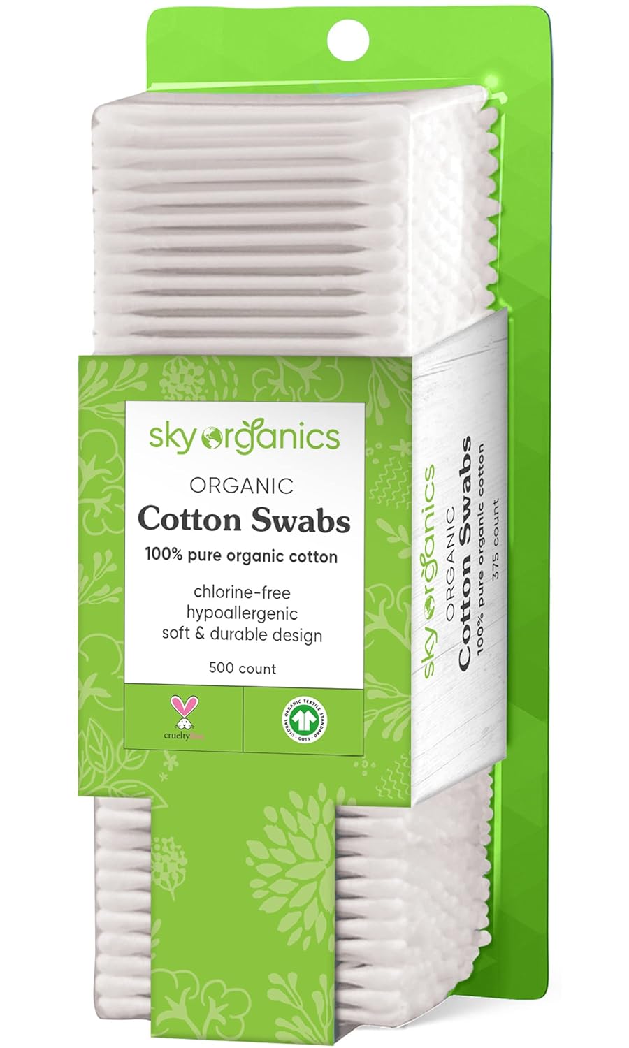 Sky Organics - Organic Cotton Swabs - Ultra Soft Tips, Hypoallergenic & Durable - 500 Count