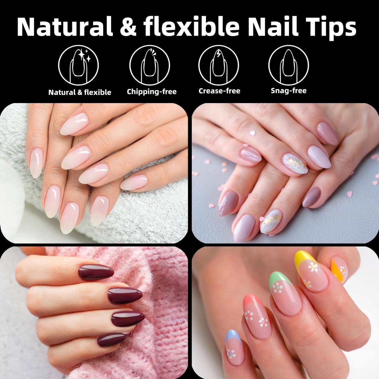 Woobena Short Almond Nail Tips, Short Gel Nail Tips 300Pcs 15Size Pre Etched Press On Nails Clear Acrylic Fake Nails Almond Shaped Full Cover Nails Extension Home Art DIY Salon