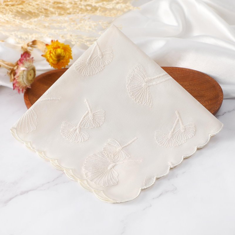 DoreenBeads Women's Cotton Handkerchiefs Dandelion Scalloped Embroidered Ladies Hankies for Wedding Parties 3Pcs
