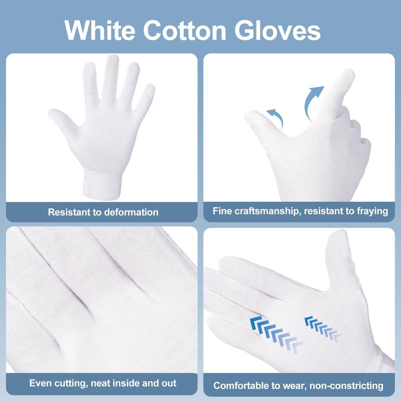 42-Pack White Cotton Gloves, for Dry Hands Sleeping Eczema Care and Night-Time Moisturizing, Unisex Soft Sleep Elastic SPA Glove Set, Jewellery Inspection, Arts Crafts, Wedding, Halloween Costumes