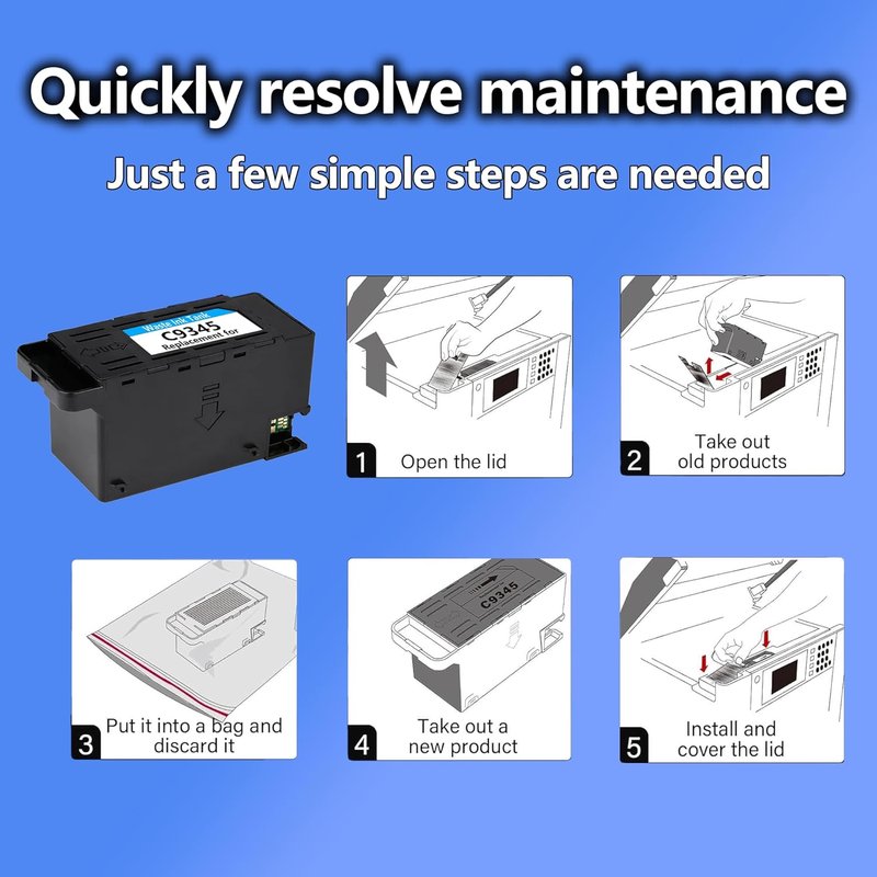 C9345 Ink Maintenance Box - Compatible Replacement for ET-8550, WF-7840, & More | Efficient Printer Care