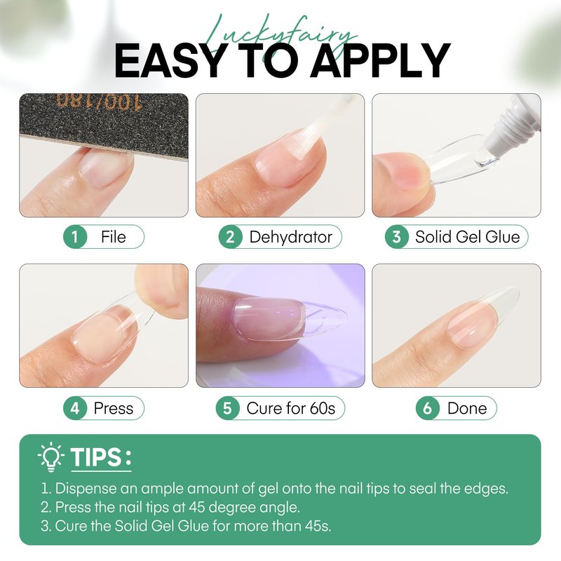 Luckyfairy Nail Glue Gel for Nail Tips, Super Strong Solid Gel Glue U V Cured Needed, 15ml Soak Off Soft Adhesive Bonding for Acrylic Nails, Nails Extension Fake Nails