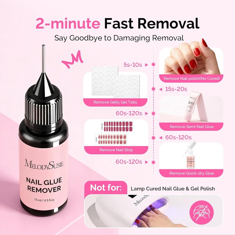 MelodySusie Nail Glue Remover - Acetone-Free Multi-Functional Liquid for Press-On Nails | 2PCS Set
