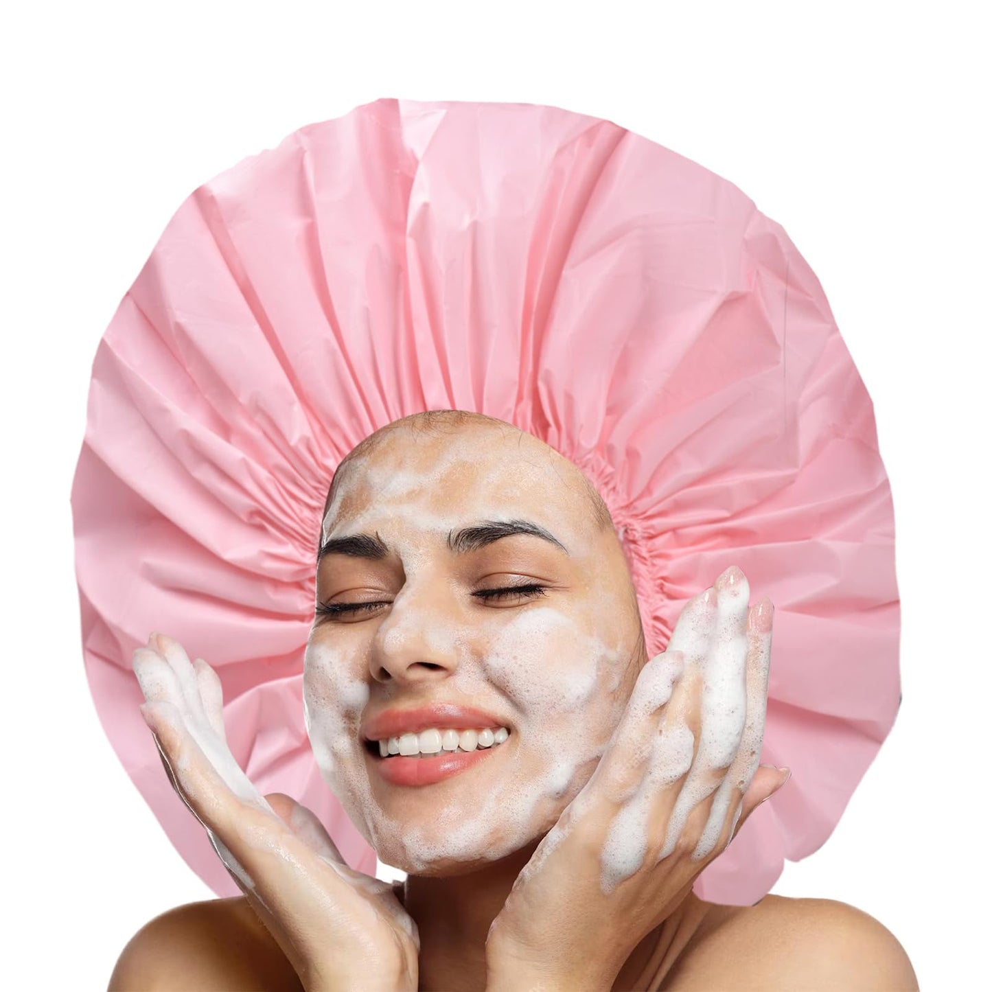 Extra Large Shower Cap 2 PCS Waterproof Shower Caps for Women, Super Jumbo Shower Cap, Reusable Super Large Bath Caps Hair Cap for Long Thick Curly Hair, Locs, Twist Braids - Black + Pink