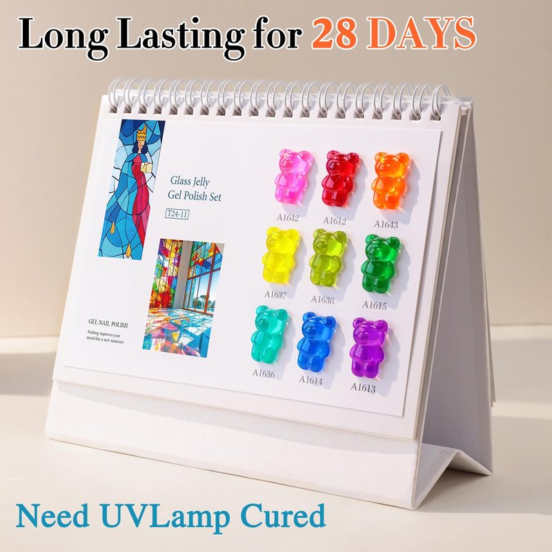Double Rhythm 28Pcs 0.5Oz Gel Nail Polish Set Same Color Same Bottle Gel Polish Kit Nail Art Manicure Salon DIY at Home for Women (Neon Jelly Sheer Collection-T24-11)