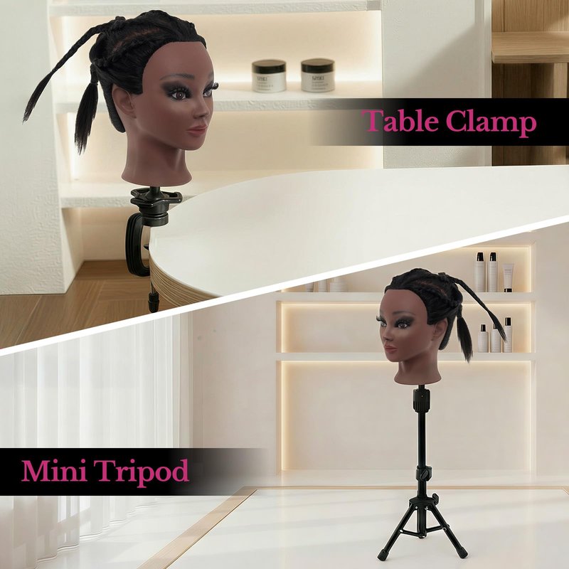 18" Mannequin Head Human Hair with Stand - 100% Real Hair Mannequin Head for Makeup Practice, Cosmetology Manikin Doll Head for Hair Styling, Hairdressing Training Head for Braiding with Tripod,Black