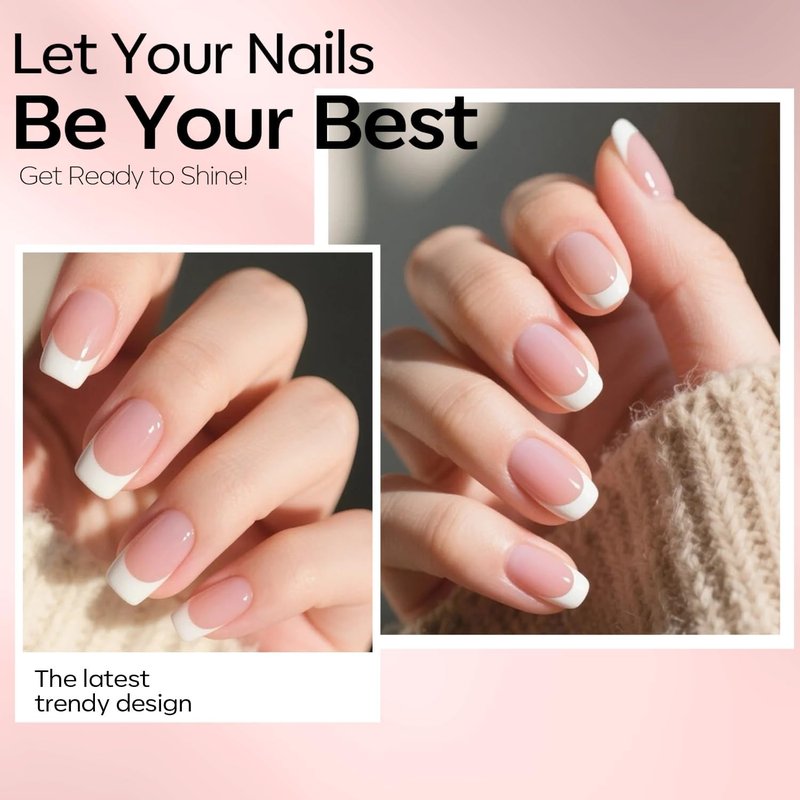 Modelones Gel Nail Polish Set - 2 Pcs 15ml French Manicure Kit in White & Nude Pink | Soak Off UV LED Gel for DIY Nail Art