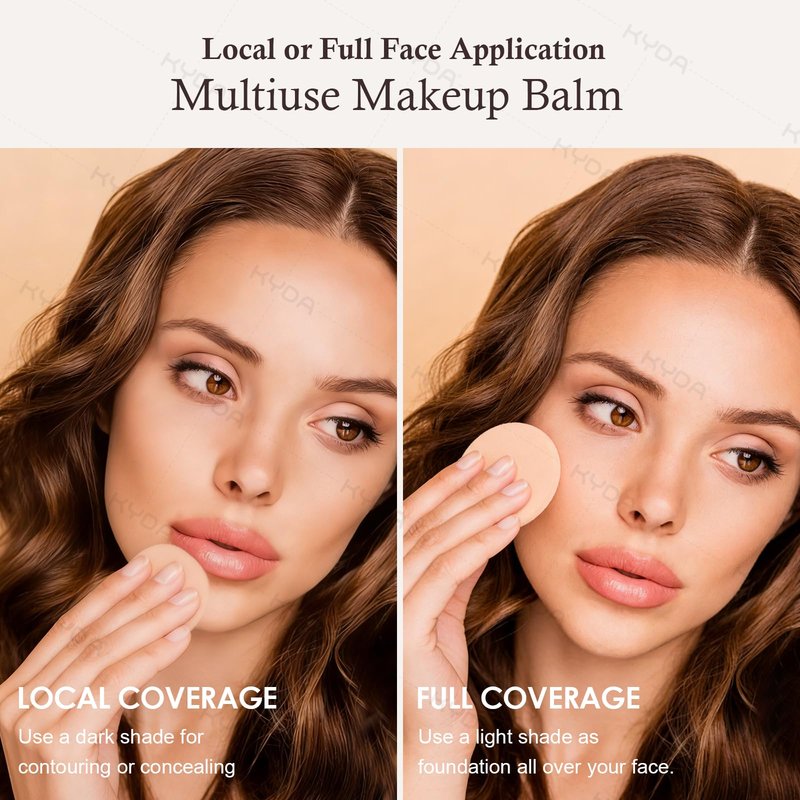 KYDA Tinted Foundation Balm, Concealer Cream Blur Balm Formula, Soft-focus Matte Finish Natural Buildable Coverage, Cream-to-powder Makeup, Weightless Long-lasting Cream Foundation, BBD02