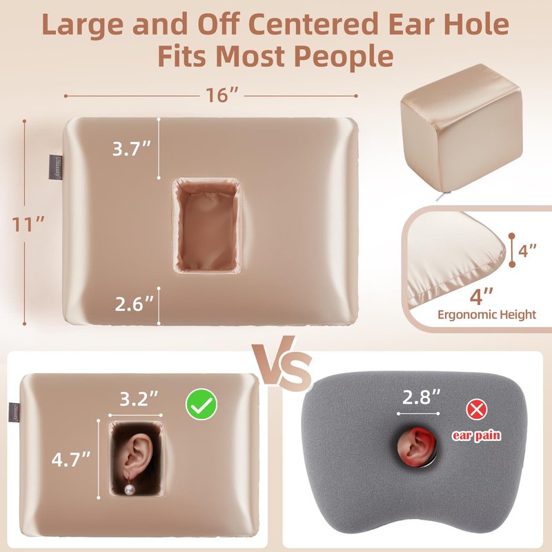 USlixury® Ear Piercing Pillow for Side Sleepers with Off-Center Hole