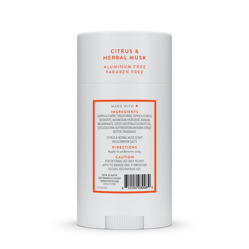 Native Deodorant Contains Naturally Derived Ingredients, 72 Hour Odor Control, Deodorant for Women and Men, Aluminum Free, Citrus & Herbal Musk 2.65oz