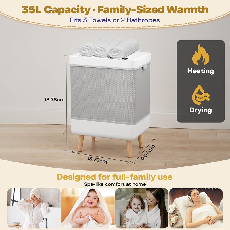 Skiennix 35L Towel Warmer - Family-Sized Foldable Design with Window & Dual Safety Shut-Off | Spa-Like Luxury Gift Set