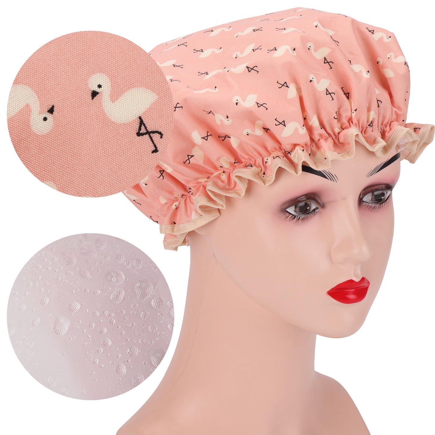 4 Pcs Shower Caps Hat for Women and Girl, Reusable Waterproof Bath Cap Double Waterproof Layers Bird and Heart Pattern
