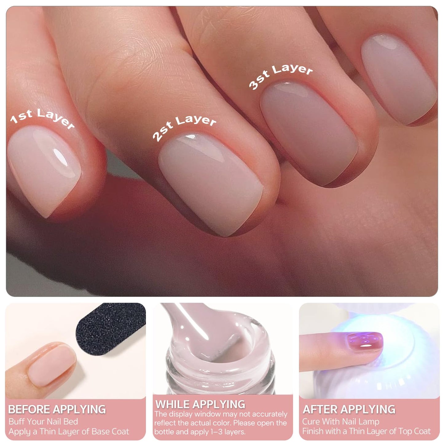 Vishine Gel Nail Polish - Milky Pink Soak Off Formula | 16ml Sheer Translucent Finish for DIY Nail Art