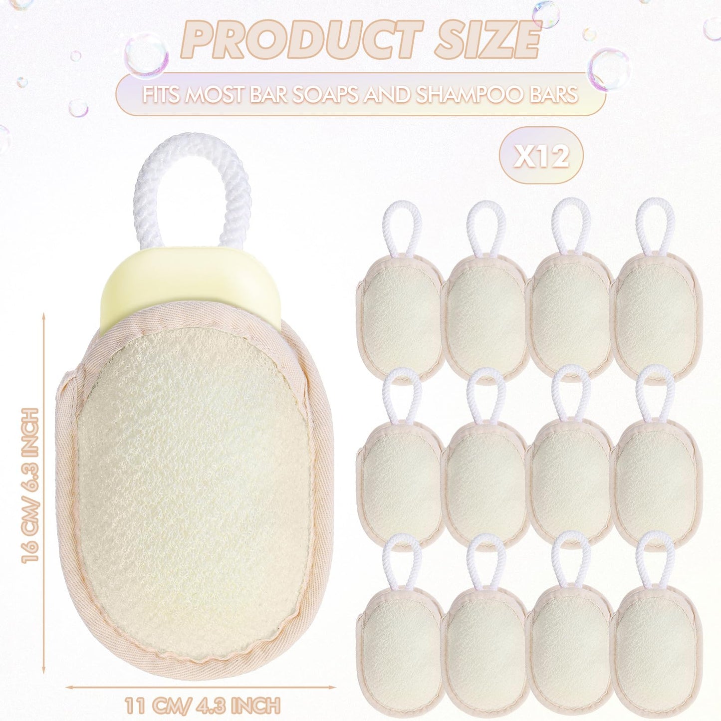 Sunnyray 12 Pcs Bath Body Exfoliating Soap Saver, Exfoliator Scrubber Pouch, Bath Loofah Sponge Body Scrubber Shower Sponge Exfoliating Mesh Pouf for Women and Men Bathing (Yellow)