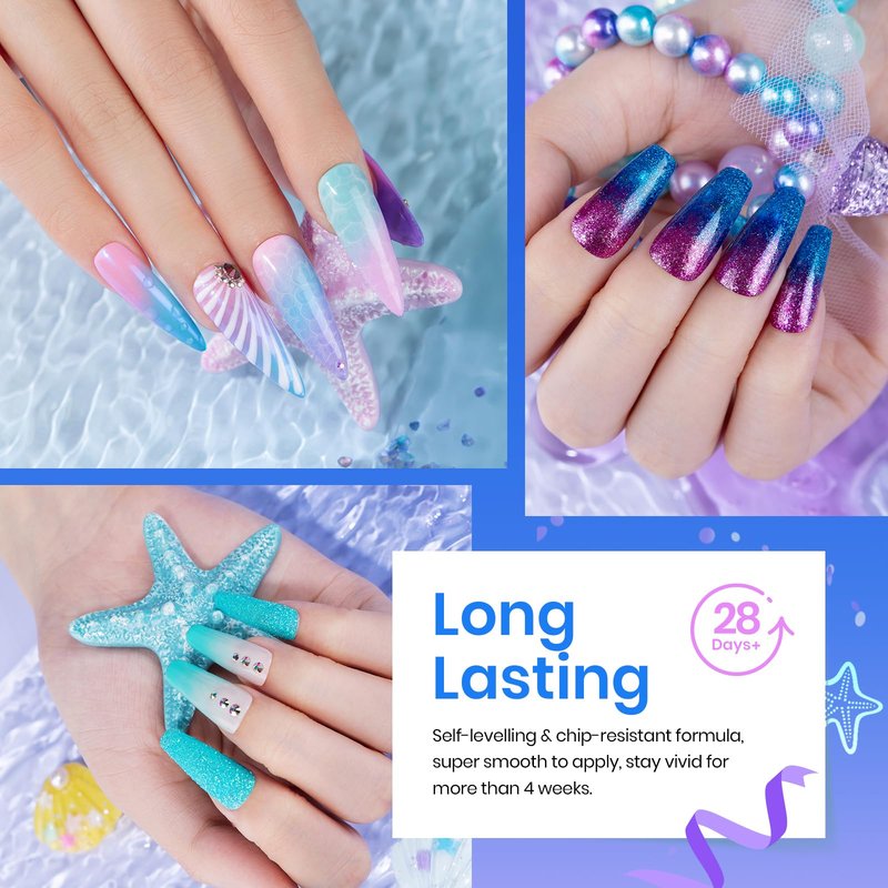 Beetles Purple Gel Nail Polish Set, 20 Colors Blue Green Pink Purple Shimmer Glitter Mermaid Gel Polish Kit with Base Top Coat Soak off Uv Nail Art Spring Gifts for Women