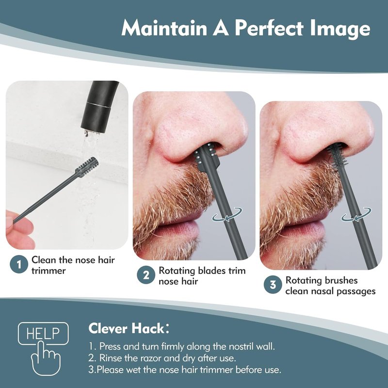Skiennix 2-in-1 Nasal Hair Cutter - Double-Sided Nose Hair Trimmer with Soft Cleaning Brush | Portable Gray Design for Men & Women