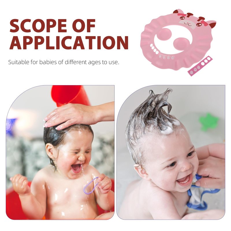 Baby Shower Cap for Washing Hair - Adjustable Hippo Toddler Shampoo Hat with Ear Flaps, Waterproof Kids Bath Visor Shield to Keep Water Out of Eyes, Infant Essentials