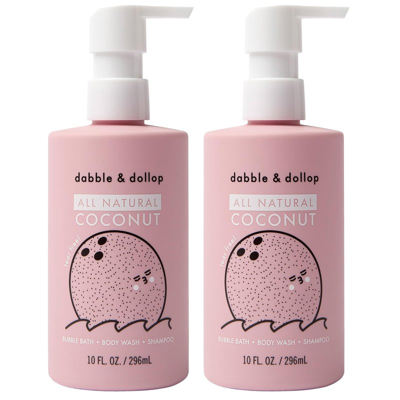 Dabble & Dollop Coconut Kids 3-in-1 Body Wash, Shampoo & Bubble Bath – Tear-Free, Gentle, Natural-Origin, Hypoallergenic and Safe for Sensitive Skin (10 fl oz, Pack of 2)