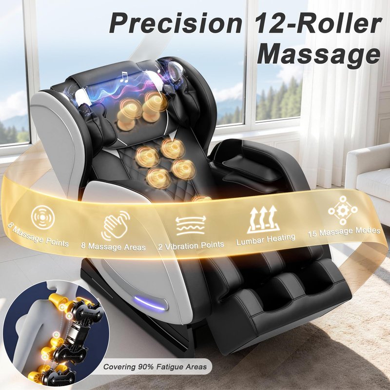 Megashock SL Track 2026 Massage Chair Full Body, Zero Gravity Massage Chair with Back Heat, 12 Fixed Rollers, Foot Massage, Airbag Massage and Bluetooth Speaker for Home and Office