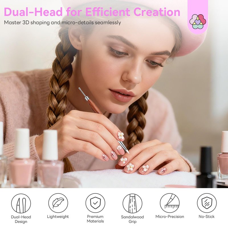SAVILAND Nail Art Sculpture Pen: Silicone & Metal Dual Tipped Nail Brushes Silicone Nail Art Tools for Design Nail Foil Carving Drawing Shaping Effect Nail Art Pens Sandalwood Handle for Home DIY