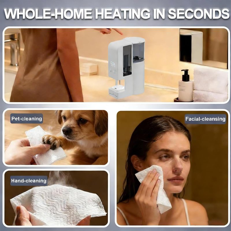5s Fast Hot Towel Dispenser, 55°C (131°F) Constant Temp, 500ml Tank, Auto-Dry & Safe, Includes 40 Compressed Towels, Portable for Spa, Facial, Bathroom & Home (Hot Towel Heater with 2 Rolls of Towels)