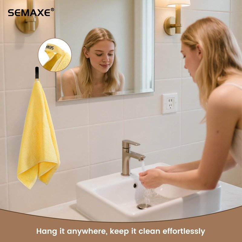 SEMAXE Yellow Hand Towels for Bathroom, 4-Pack Cotton Hand Towels with Hanging Loop, Soft & Absorbent, Quick Dry, Bright Bathroom Use, Easy Care