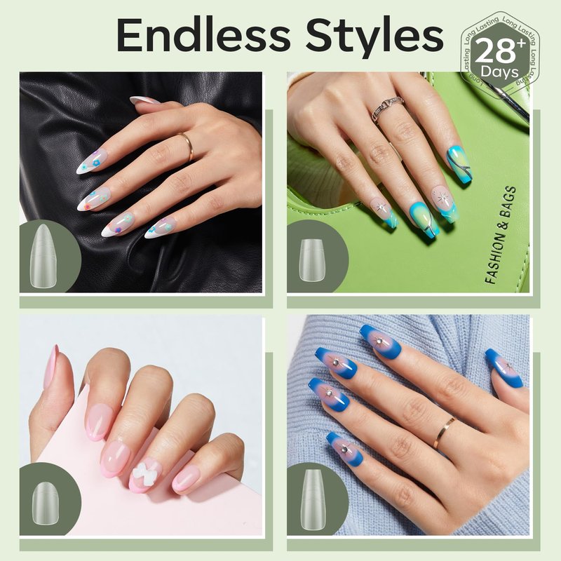 modelones Long Coffin Guiding Line Nail Tips, Soft Gel Tips Fake Nails False Acrylic Extensions Seamless Accurate Positioning Scale Line, Full Matte Professional Nail Salon 216PCS 12Sizes
